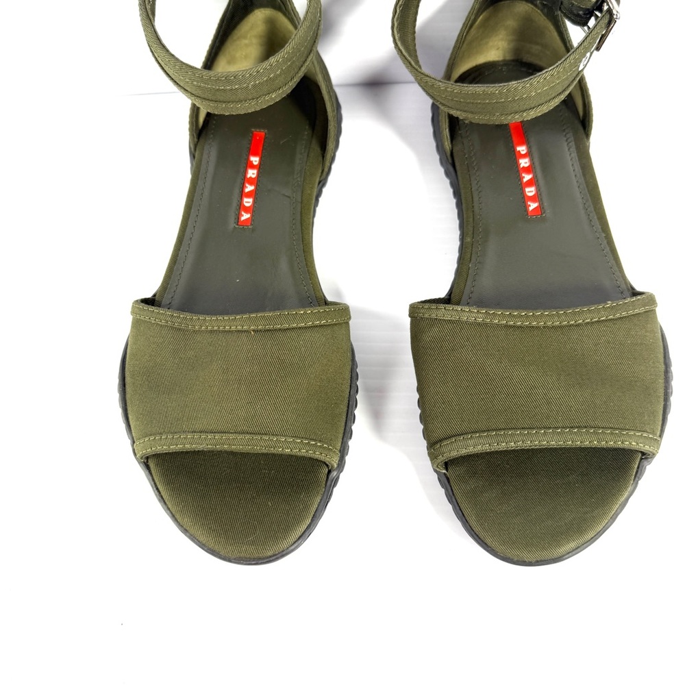 Prada Linea Rossa Gabardine Ankle-Strap Flat Sandals